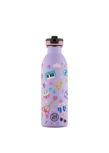 24BOTTLES Kids Urban 500ml rozsdamentes acél kulacs szívószálas kupakkal, Music Friends