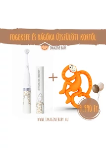 Fogápolás kezdőszett 0 hó+ Zsiráf fogkefe - mini narancs táncoló maki
