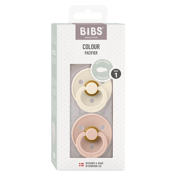 BIBS Colour 2-es szett - szimmetrikus cumifej (Krémfehér/Púderrózsaszín), 0-6 hó