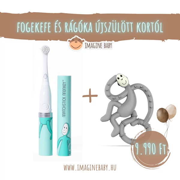 Fogápolás kezdőszett 0 hó+ Zöld fogkefe + mini szürke táncoló rágómaki
