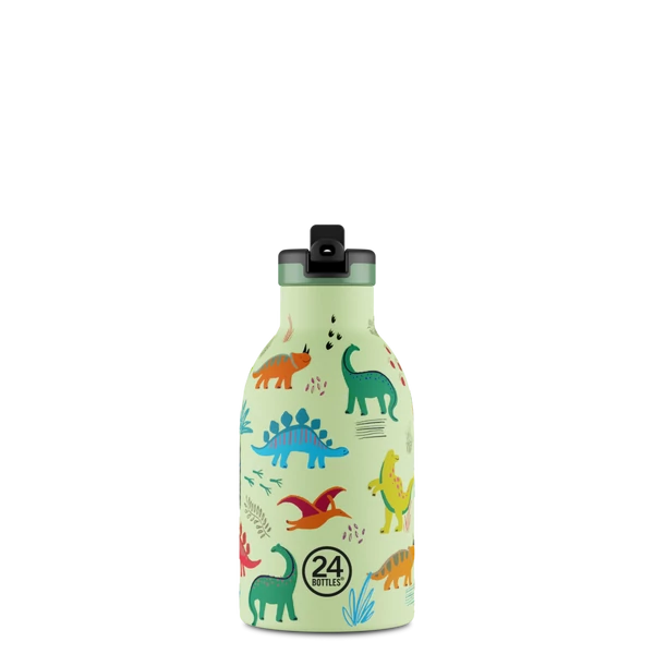 24BOTTLES Kids Clima 330ml rozsdamentes acél termosz szívószálas kupakkal, Jurassic Friends