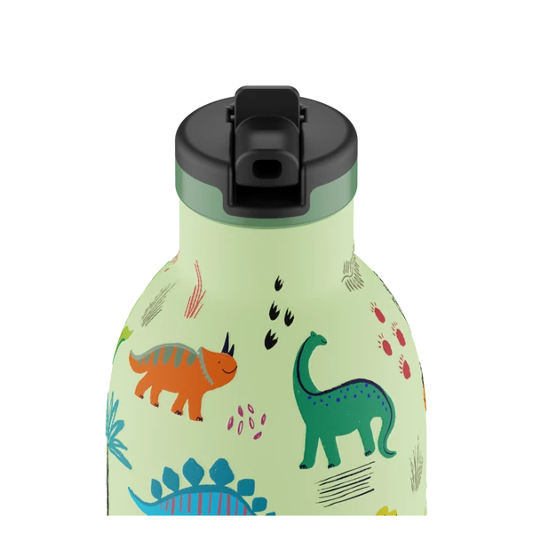 24BOTTLES Kids Clima 330ml rozsdamentes acél termosz szívószálas kupakkal, Jurassic Friends