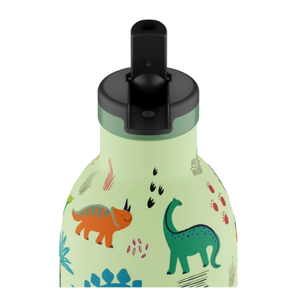 24BOTTLES Kids Clima 330ml rozsdamentes acél termosz szívószálas kupakkal, Jurassic Friends