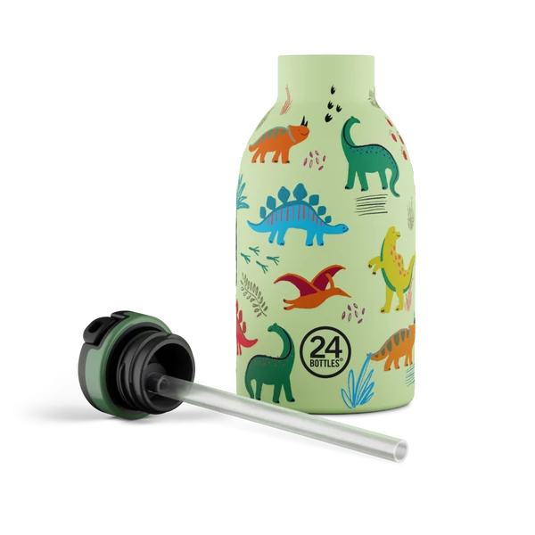 24BOTTLES Kids Clima 330ml rozsdamentes acél termosz szívószálas kupakkal, Jurassic Friends
