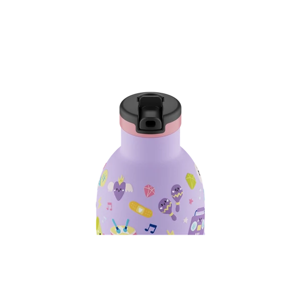 24BOTTLES Kids Clima 330ml rozsdamentes acél termosz szívószálas kupakkal, Music Friends