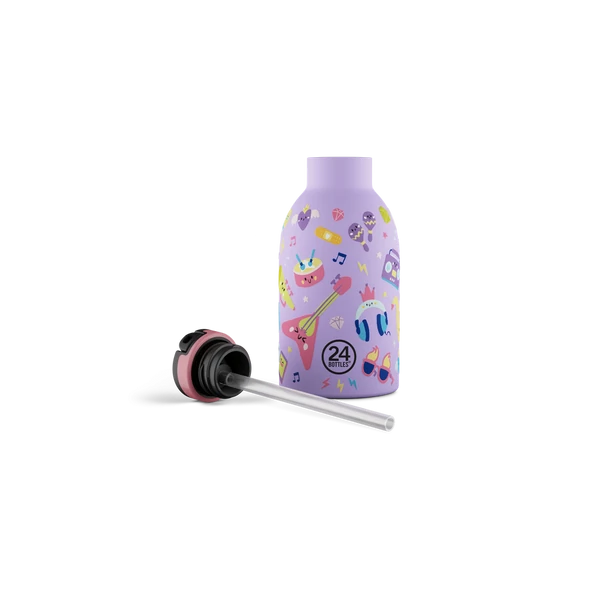 24BOTTLES Kids Clima 330ml rozsdamentes acél termosz szívószálas kupakkal, Music Friends