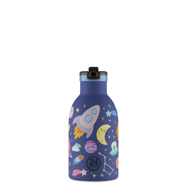 24BOTTLES Kids Clima 330ml rozsdamentes acél termosz szívószálas kupakkal, Space Friends