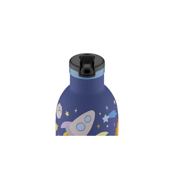 24BOTTLES Kids Clima 330ml rozsdamentes acél termosz szívószálas kupakkal, Space Friends