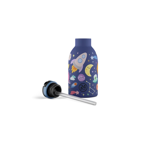 24BOTTLES Kids Clima 330ml rozsdamentes acél termosz szívószálas kupakkal, Space Friends