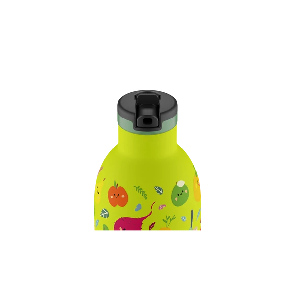 24BOTTLES Kids Clima 330ml rozsdamentes acél termosz szívószálas kupakkal, Veggie Friends