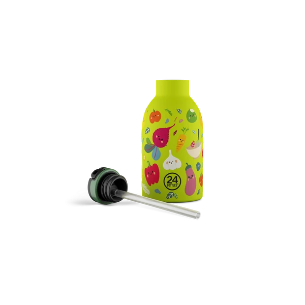 24BOTTLES Kids Clima 330ml rozsdamentes acél termosz szívószálas kupakkal, Veggie Friends