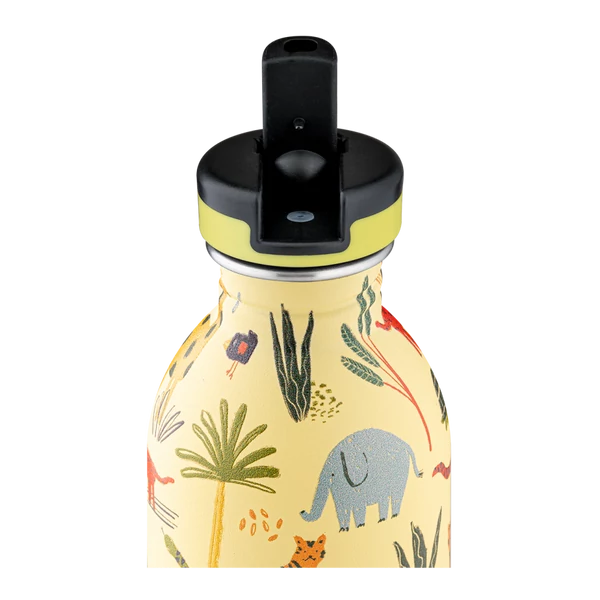 24BOTTLES Kids Urban 250ml rozsdamentes acél kulacs szívószálas kupakkal, Jungle Friends