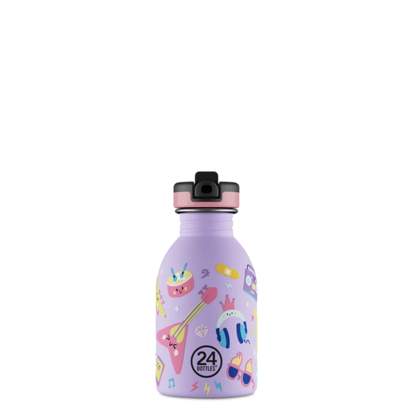 24BOTTLES Kids Urban 250ml rozsdamentes acél kulacs szívószálas kupakkal, Music Friends