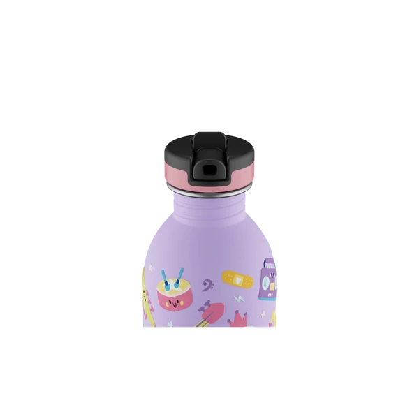 24BOTTLES Kids Urban 250ml rozsdamentes acél kulacs szívószálas kupakkal, Music Friends