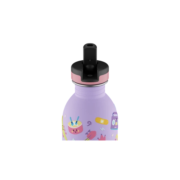 24BOTTLES Kids Urban 250ml rozsdamentes acél kulacs szívószálas kupakkal, Music Friends