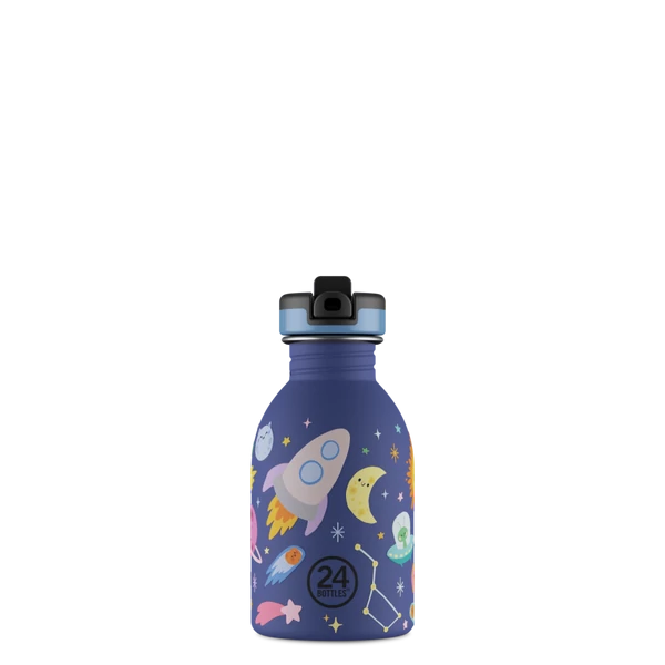 24BOTTLES Kids Urban 250ml rozsdamentes acél kulacs szívószálas kupakkal, Space Friends