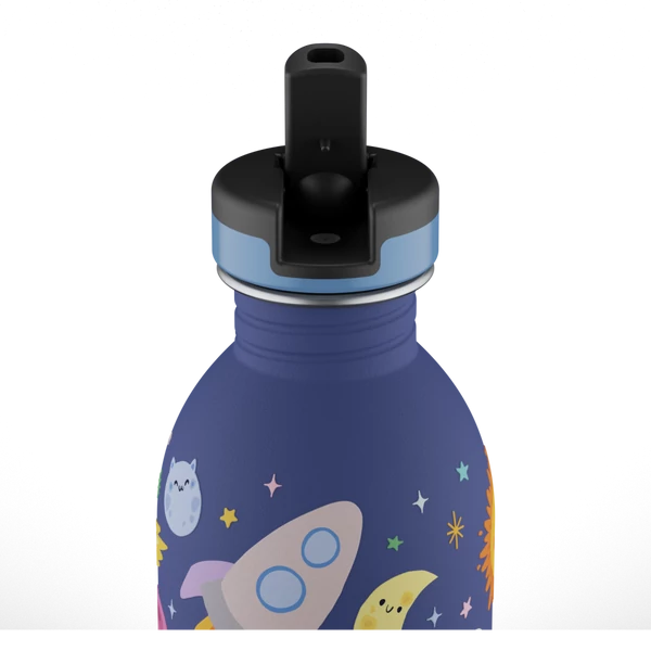 24BOTTLES Kids Urban 250ml rozsdamentes acél kulacs szívószálas kupakkal, Space Friends