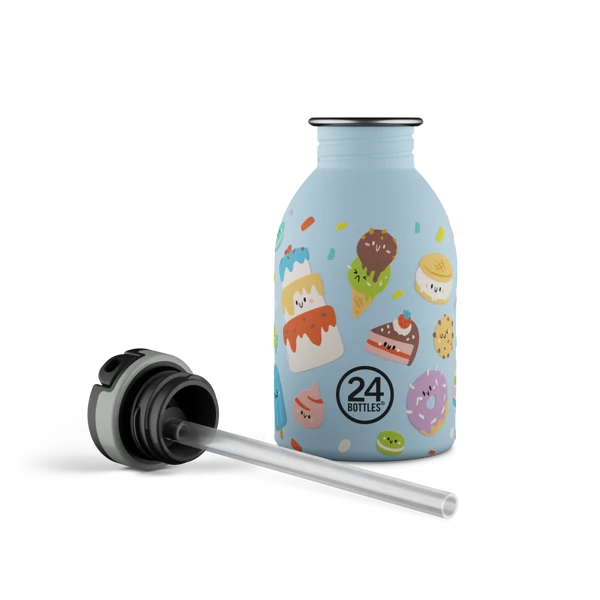 24BOTTLES Kids Urban 250ml rozsdamentes acél kulacs szívószálas kupakkal, Sweet Friends