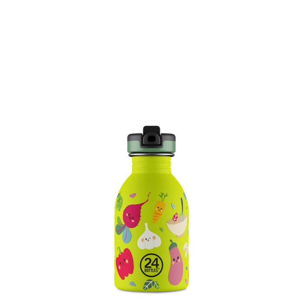 24BOTTLES Kids Urban 250ml rozsdamentes acél kulacs szívószálas kupakkal, Veggie Friends