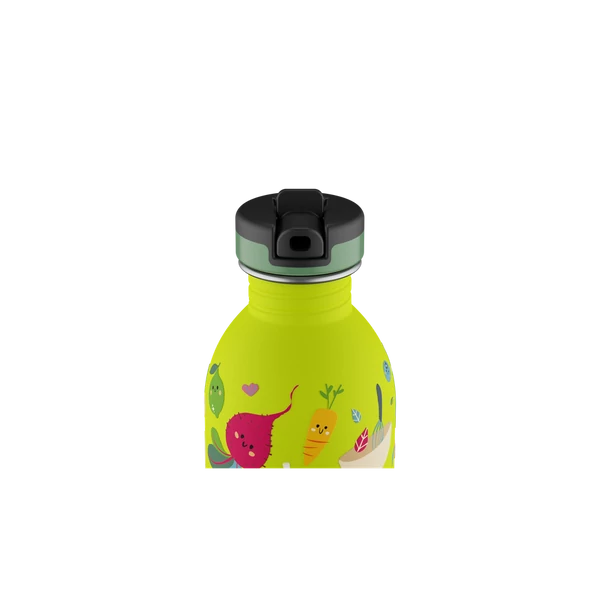 24BOTTLES Kids Urban 250ml rozsdamentes acél kulacs szívószálas kupakkal, Veggie Friends