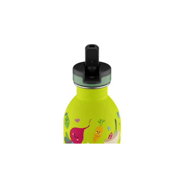 24BOTTLES Kids Urban 250ml rozsdamentes acél kulacs szívószálas kupakkal, Veggie Friends