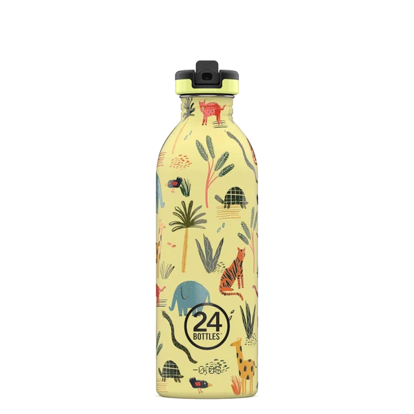 24BOTTLES Kids Urban 500ml rozsdamentes acél kulacs szívószálas kupakkal, Jungle Friends