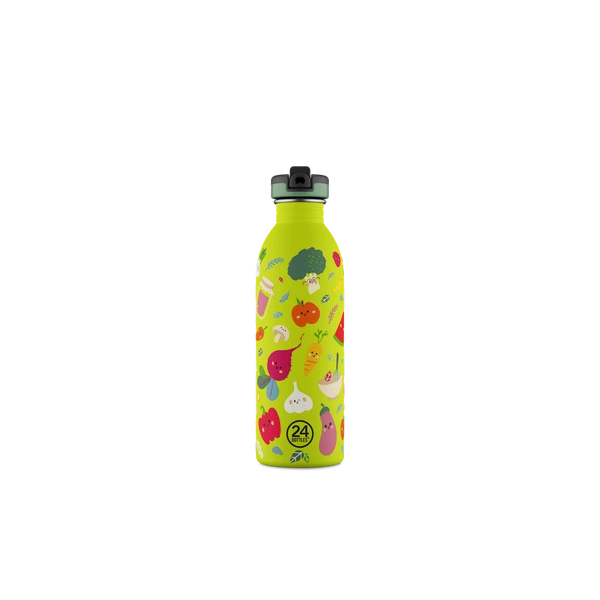 24BOTTLES Kids Urban 500ml rozsdamentes acél kulacs szívószálas kupakkal, Veggie Friends