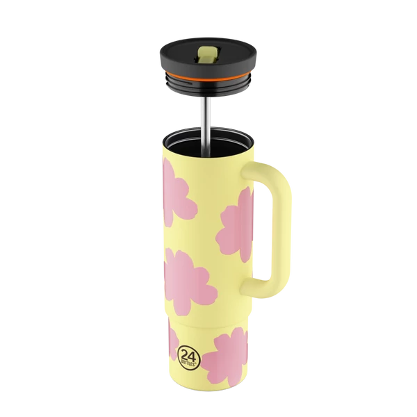 24BOTTLES Straw Cup 800ml rozsdamentes acél bögre szívószállal, Daydreaming Yellow