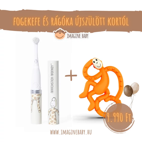 Fogápolás kezdőszett 0 hó+ Zsiráf fogkefe - mini narancs táncoló maki