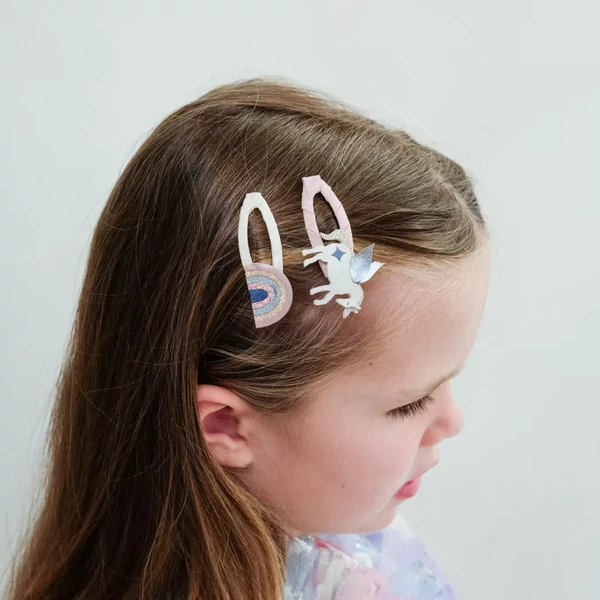 Szárnyas unikornis és szivárvány csatok - 4 db-os szett