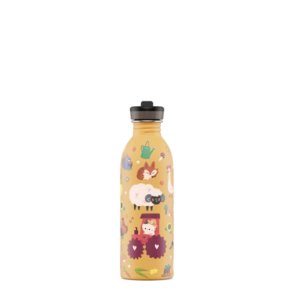 24BOTTLES Kids Urban 500ml rozsdamentes acél kulacs szívószálas kupakkal, Farm Friends