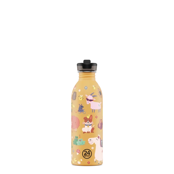 24BOTTLES Kids Urban 500ml rozsdamentes acél kulacs szívószálas kupakkal, Farm Friends