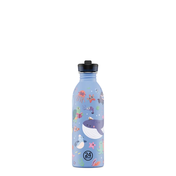 24BOTTLES Kids Urban 500ml rozsdamentes acél kulacs szívószálas kupakkal, Ocean Friends