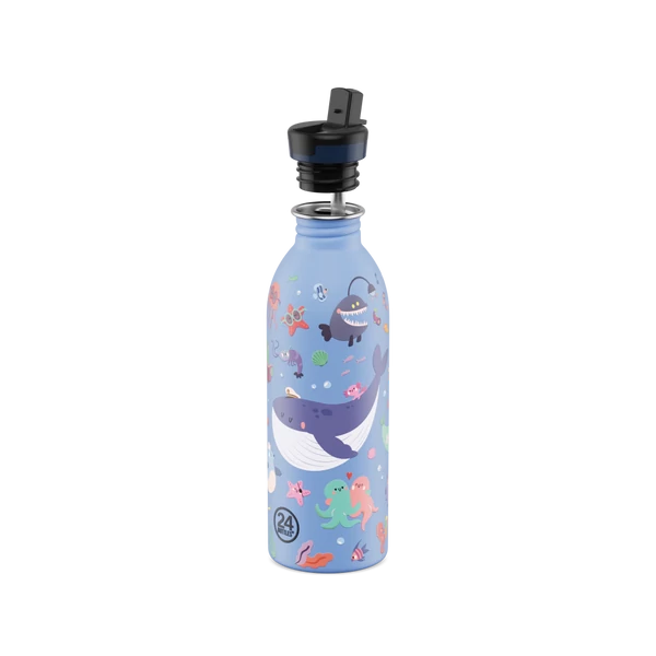 24BOTTLES Kids Urban 500ml rozsdamentes acél kulacs szívószálas kupakkal, Ocean Friends