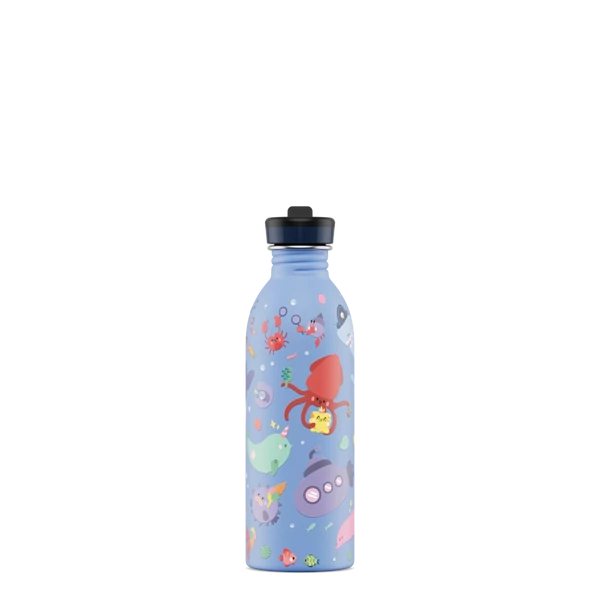 24BOTTLES Kids Urban 500ml rozsdamentes acél kulacs szívószálas kupakkal, Ocean Friends