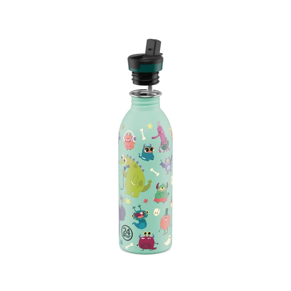 24BOTTLES Kids Urban 500ml rozsdamentes acél kulacs szívószálas kupakkal, Spooky Friends