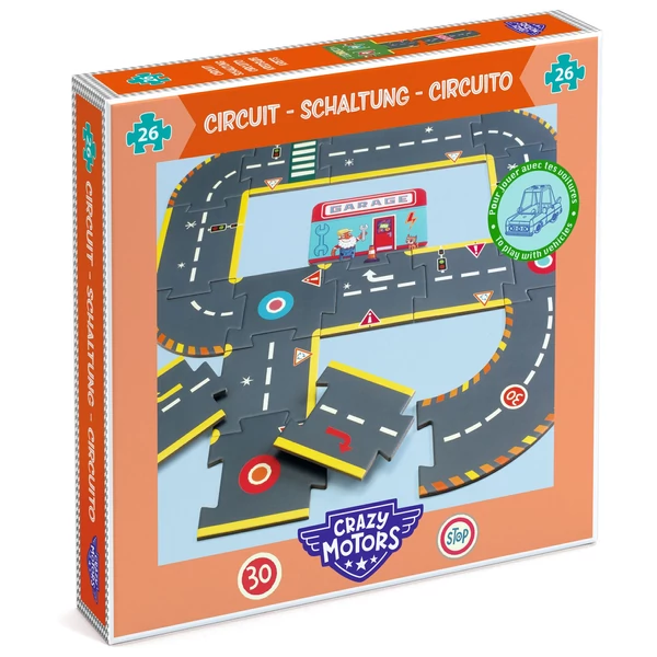 CRAZY MOTORS autópálya - Városi kőrút - City circuit - Giant puzzle - 26 pcs