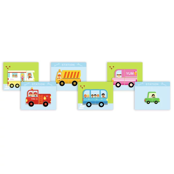 Mágneses képkirakó - Variációk 12 járműre - Inzebox Vehicles