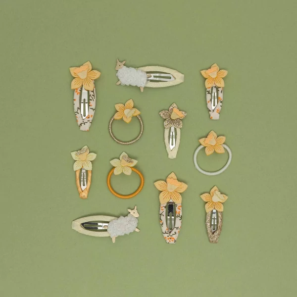 Nárciszos mini hajgumik - 6 db-os szett